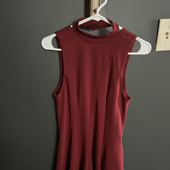 Free People Mock Neck Sleevless Skater Dress Burgandy Size L, Fits Like a XS - Picture 2 of 13